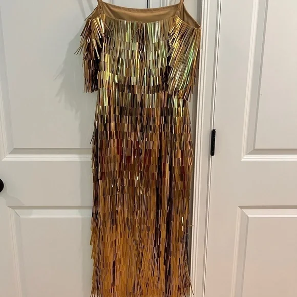 ASOS- Sold Out- Shard Detail Gold Metallic Midi Dress - Picture 6 of 8